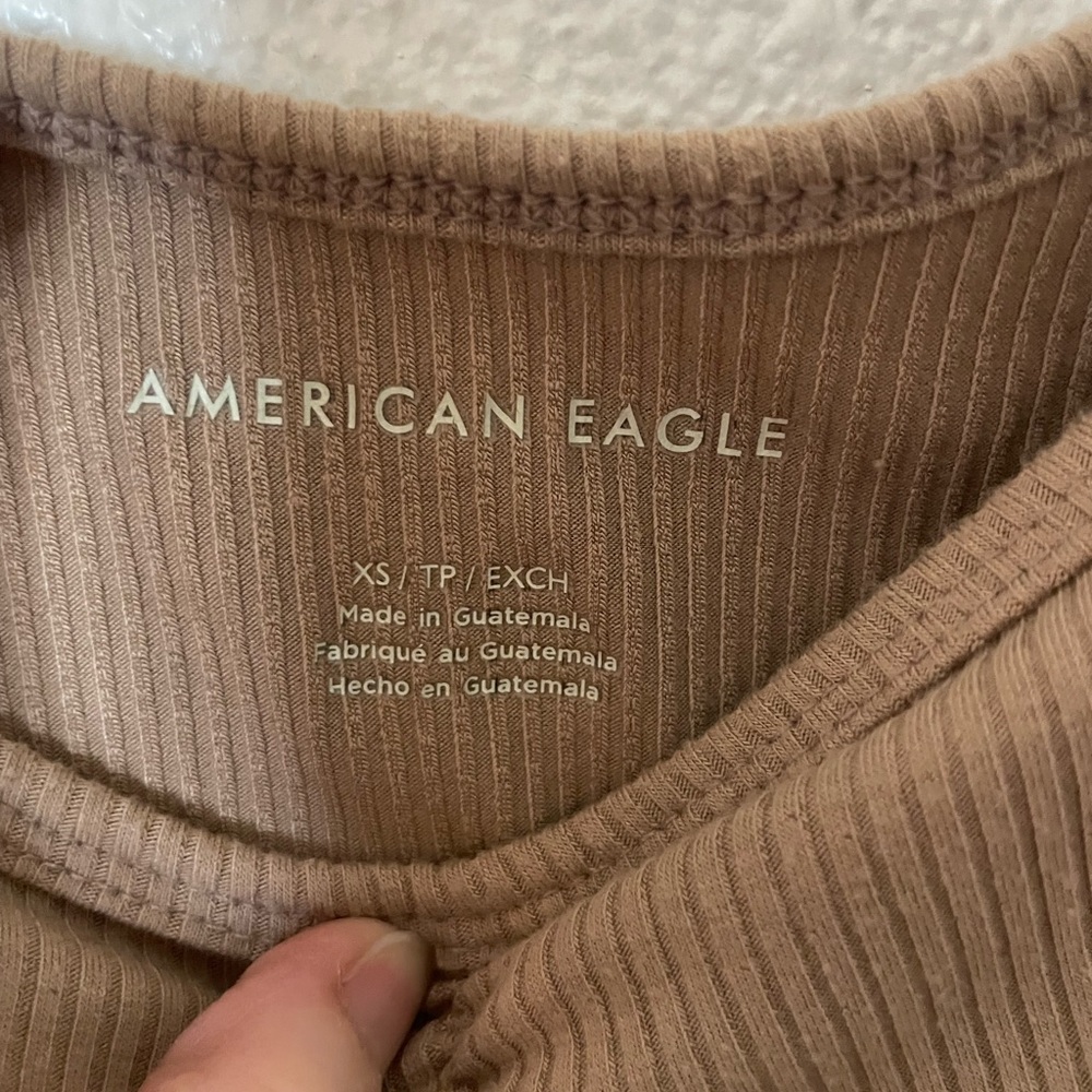 American Eagle Outfitters Tan Ribbed Crop Top Babydoll Tee Size XS - Picture 2 of 3